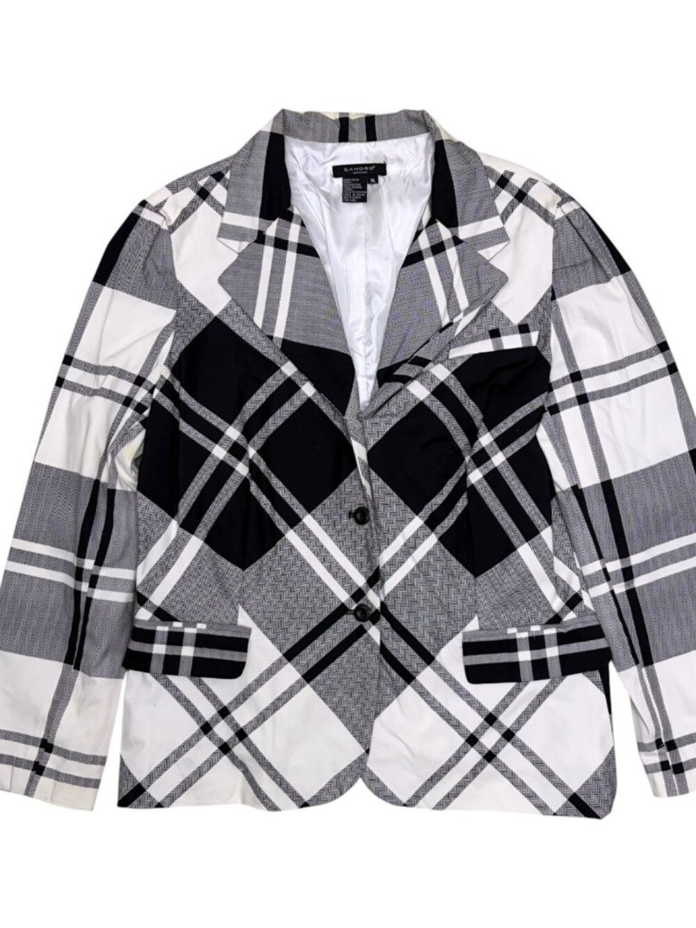 SANDRO Plaid Blazer Jacket Business Casual Luxury Designer Coat Womens XL